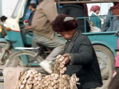 15 Kashgar Old City Street Scene 1993 Boy Carrying Garlic